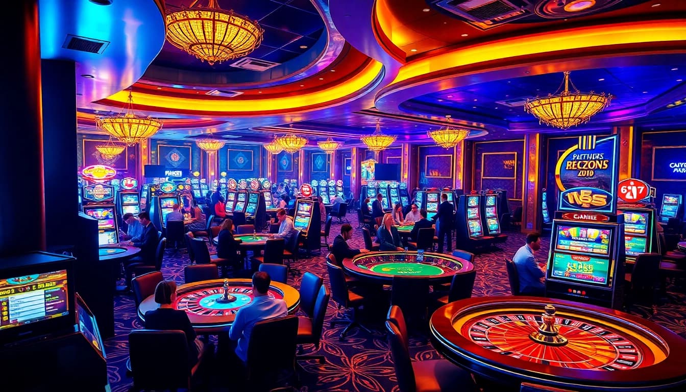 Engaging players at g28 com enjoy a luxurious casino experience with vibrant gaming tables and slot machines.