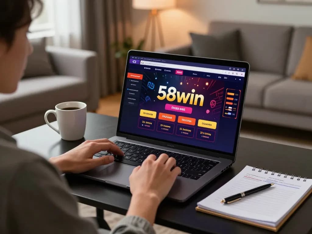 Player enjoying the 58win online casino experience in a cozy living room.