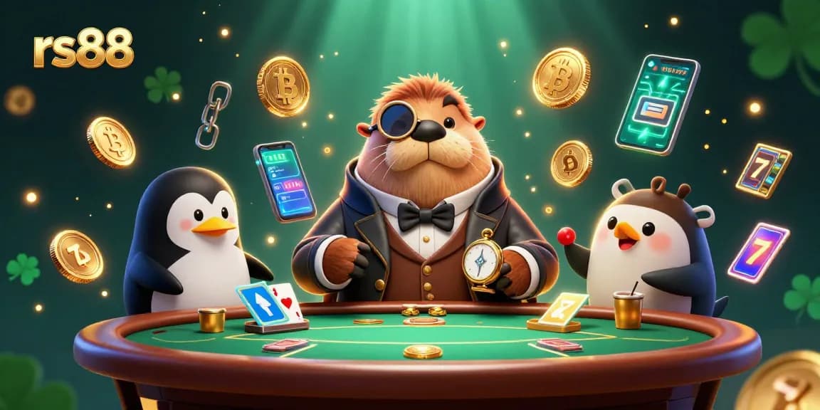 Experience exciting moments with rs88 at an underwater poker table featuring charming characters and vibrant casino elements.