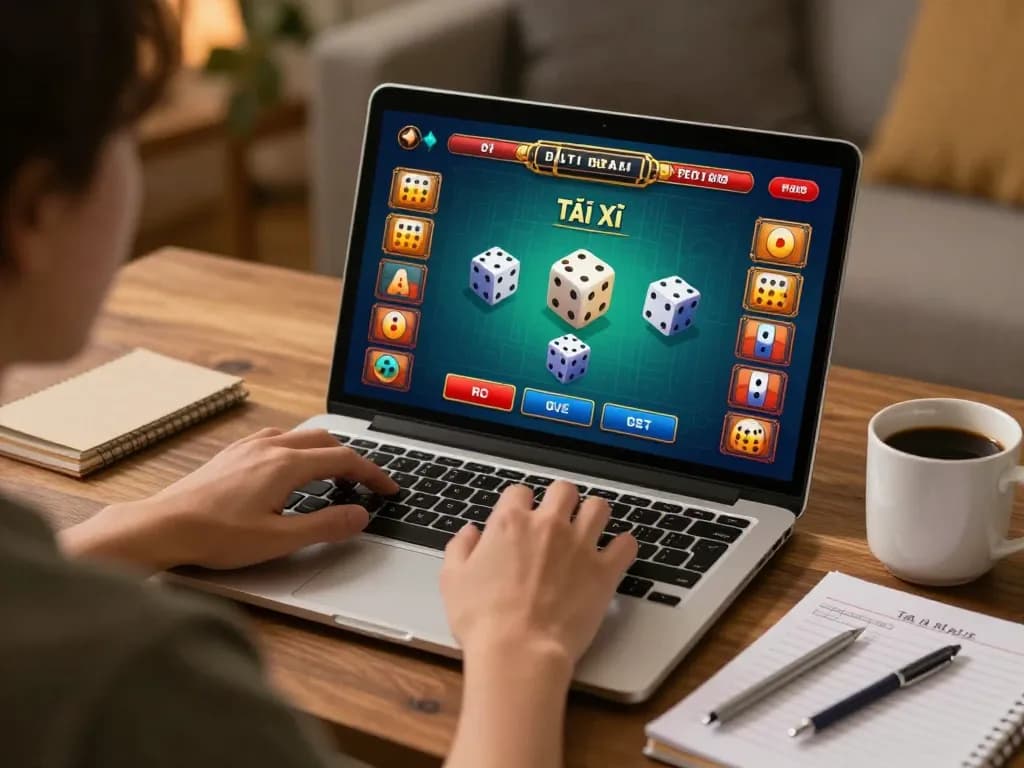 Tài xỉu uy tín gaming experience with a player engaged in online gaming, showcasing betting strategy notes.