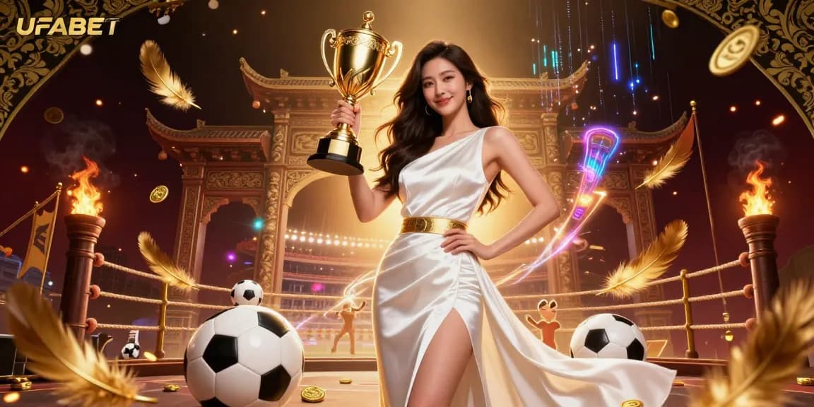 Win big at UFABET with a stunning digital illustration showcasing sports betting elements and casino excitement.
