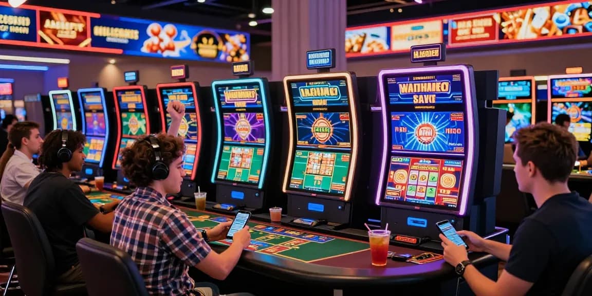 Exciting scene of players at credit card casinos enjoying diverse gaming options, celebrating wins, and engaging with vibrant atmosphere.
