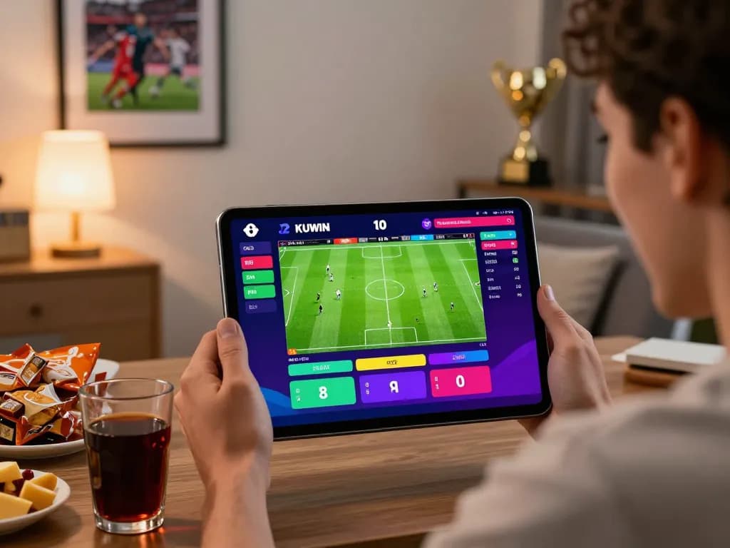 Engaging live sports betting scene with a user placing wagers on KUWIN platform, showcasing dynamic odds and competition atmosphere.