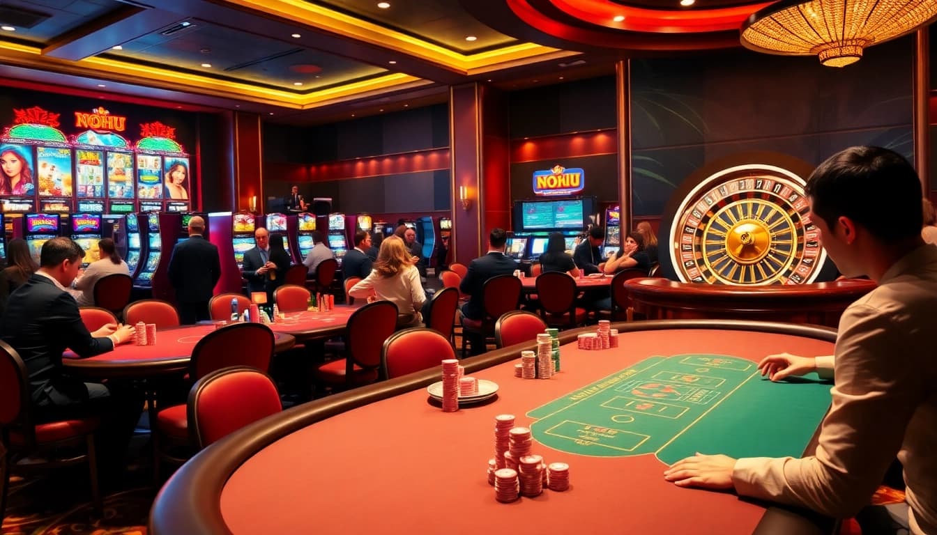 Players enjoying table games at Nohu casino, showcasing vibrant gambling action and excitement.