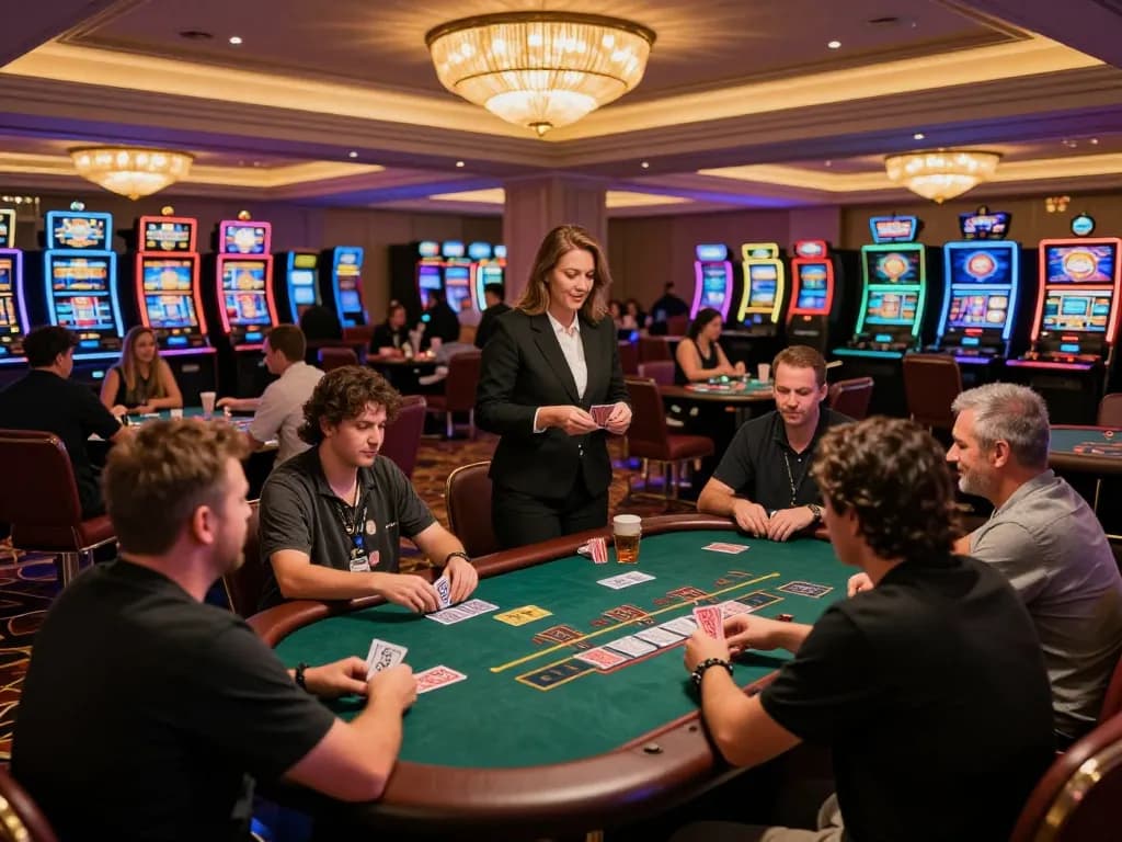 XIBET players participating in an engaging blackjack game at a vibrant casino venue.
