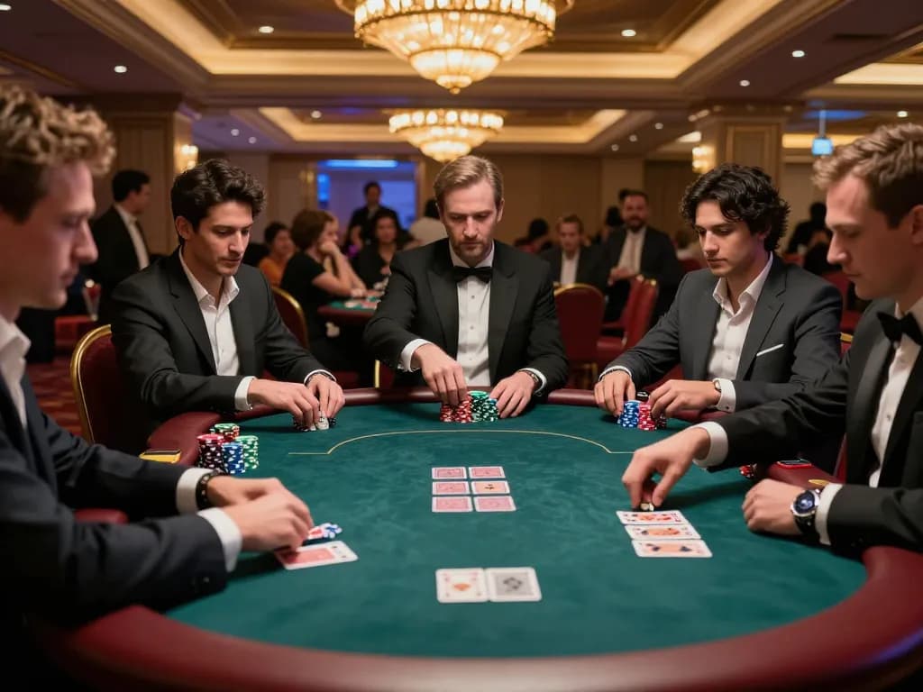 vin88 players engaging in high-stakes poker game amid luxurious casino setting
