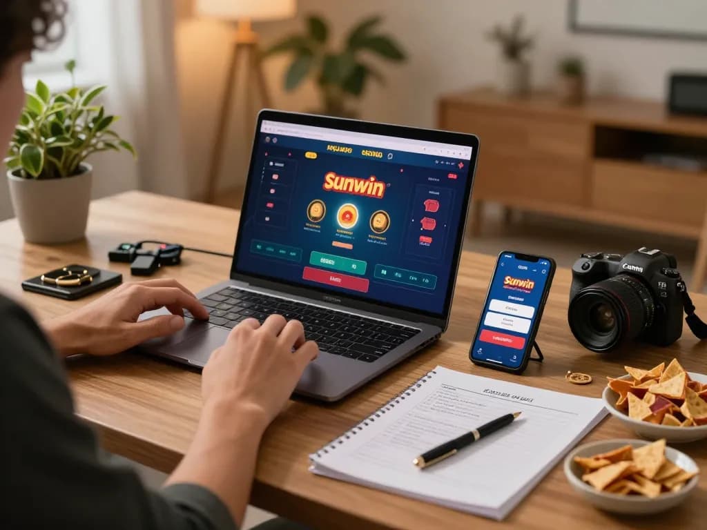 Engaging user playing on the sunwin online casino app with strategic notes and snacks.