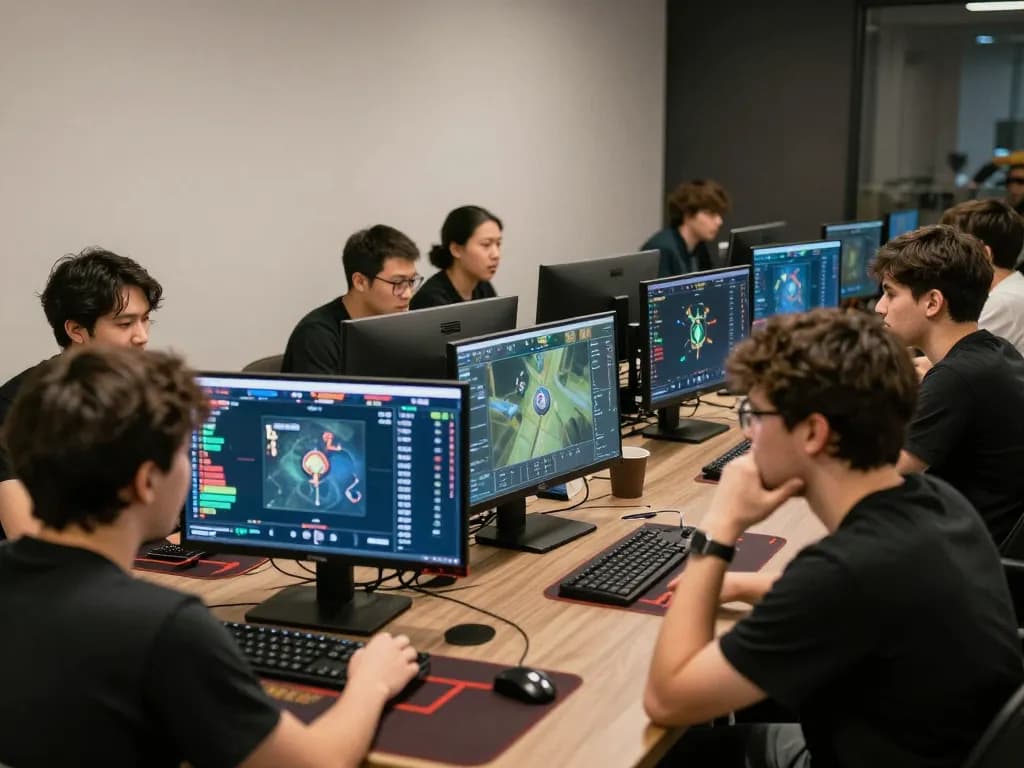 Players engaging with Go8's Dota betting platform while analyzing odds, showcasing a strategic gaming atmosphere.