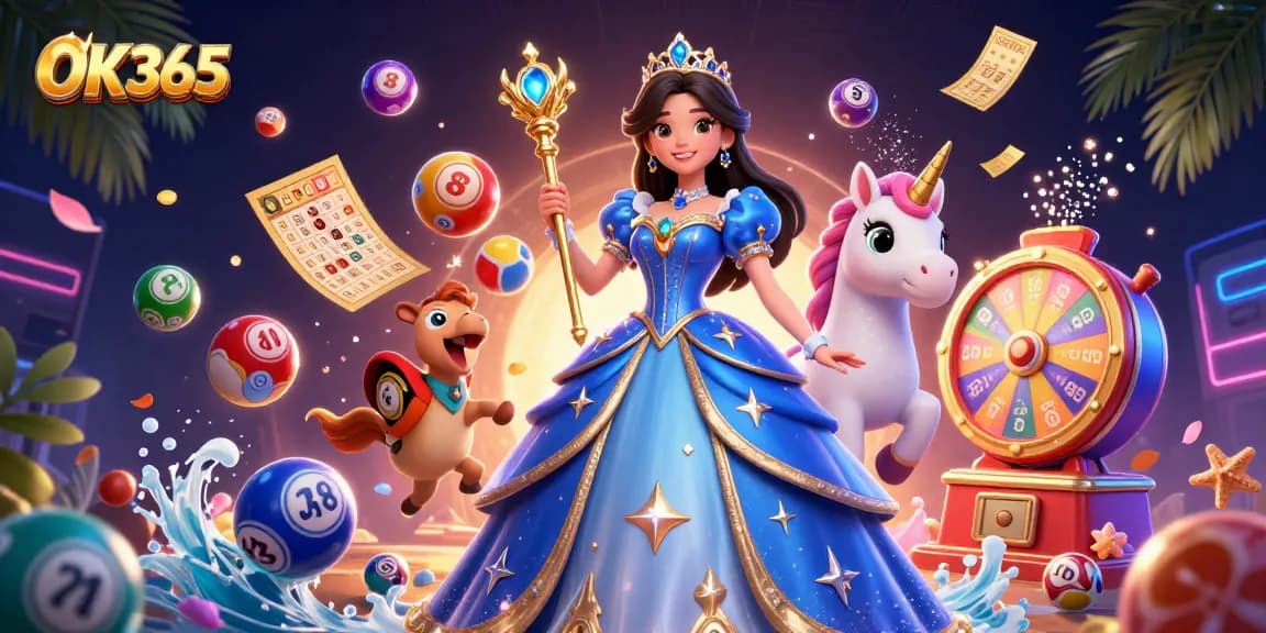 Engage in exciting games at OK365 with vibrant lottery balls and stunning casino visuals.