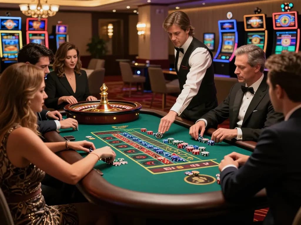 LLWIN players engaging in a thrilling roulette game at an upscale casino venue.