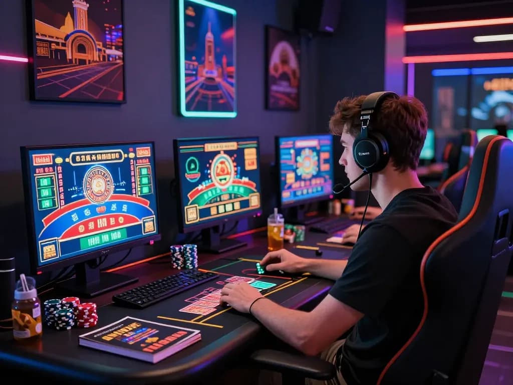 Dynamic online gambling scene showcasing MM88 with interactive games and vibrant gaming setup.
