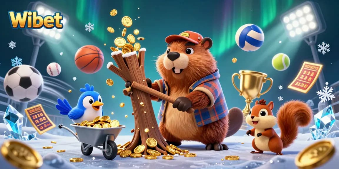 Experience thrilling Wibet action with a beaver, bird, and squirrel in a vibrant gambling scene.