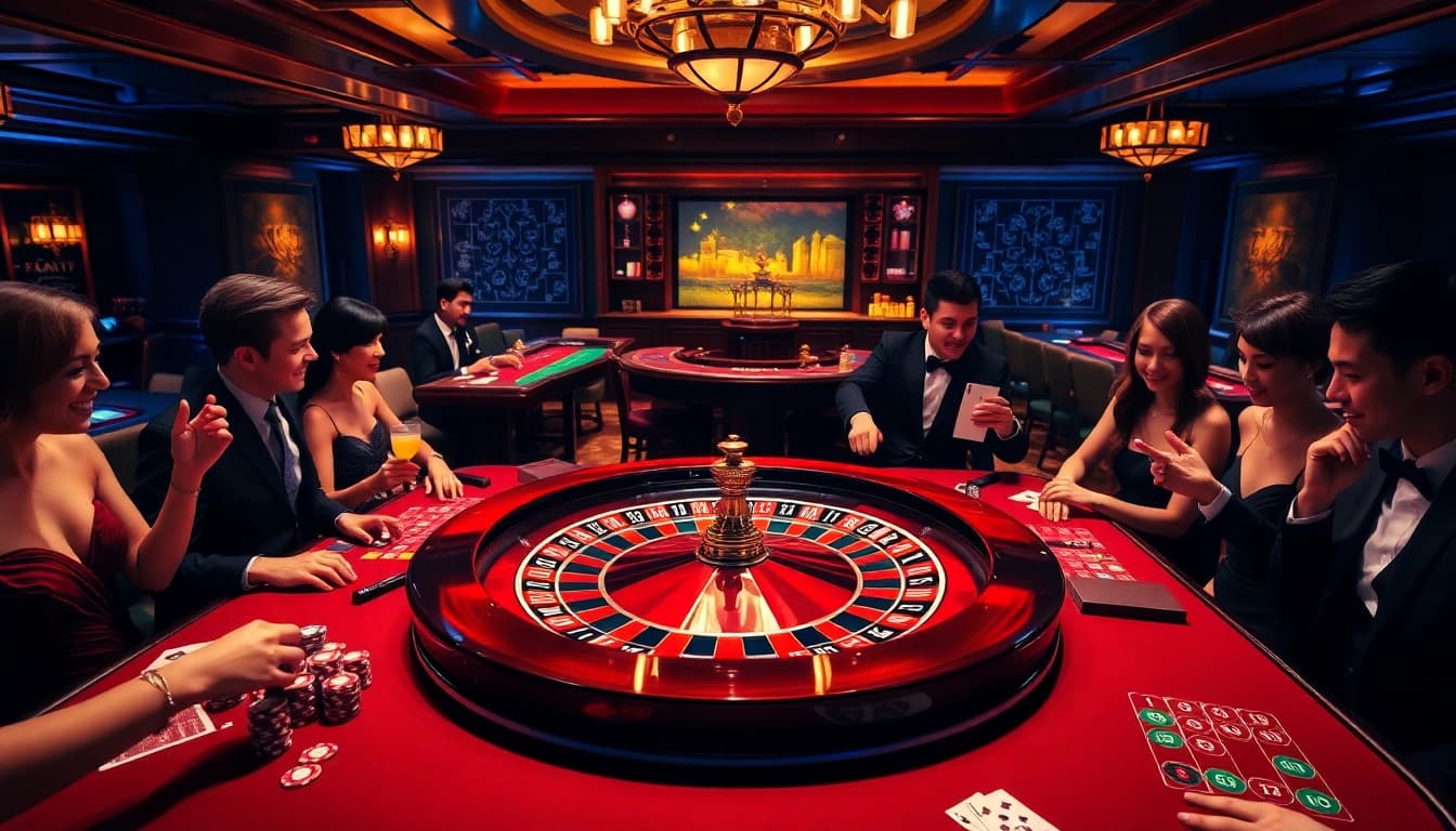 Experience thrilling gaming excitement at https://kjc.uk.com/ with vibrant casino tables, players, and roulette.