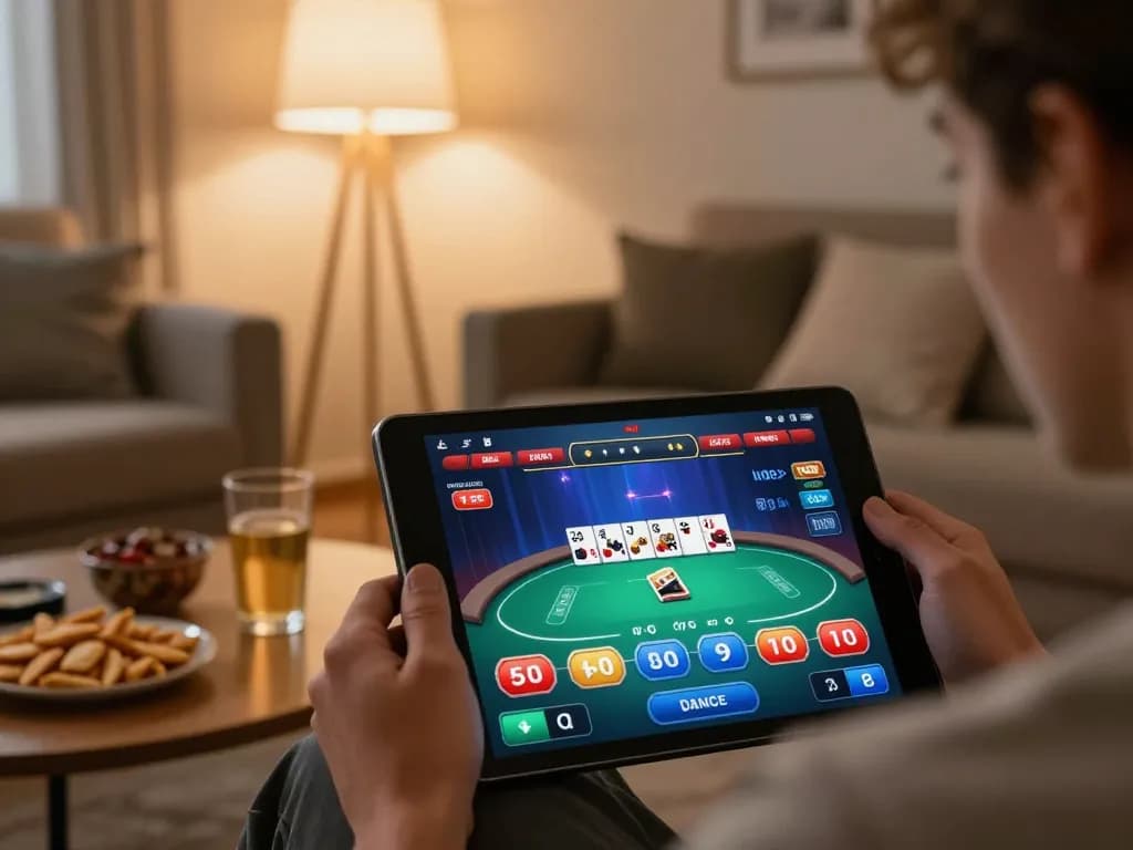 Player engaging with nhacaiuytinn while enjoying a cozy at-home poker game on a tablet