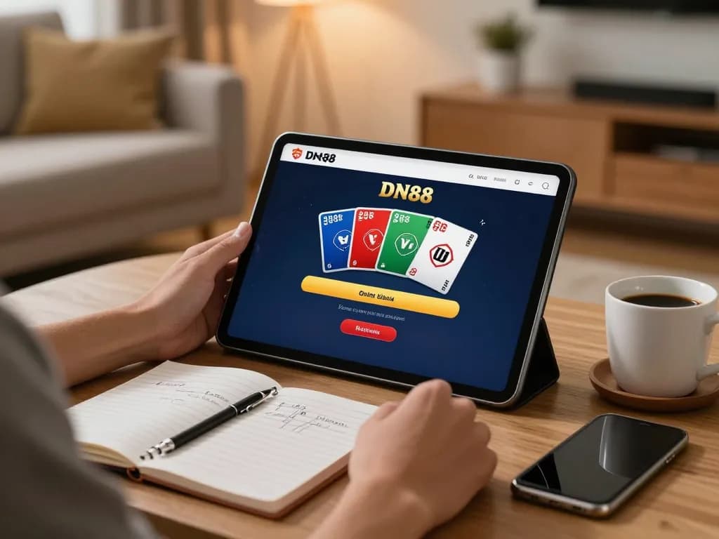 Accessing đăng nhập DN88 online casino via tablet in cozy home setting