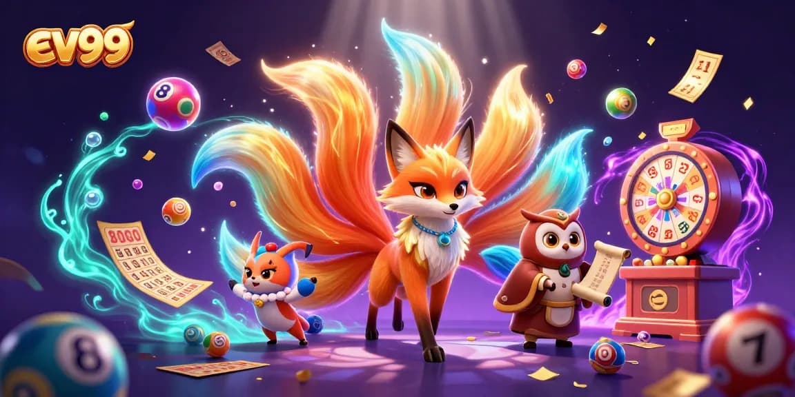 Witness the captivating ev99 scene with a nine-tailed fox and lottery excitement in play.