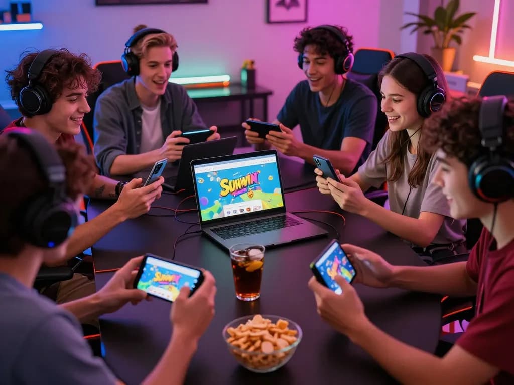 Excited gamers enjoying Sunwin online games together, showcasing the thrill of tải sunwin.