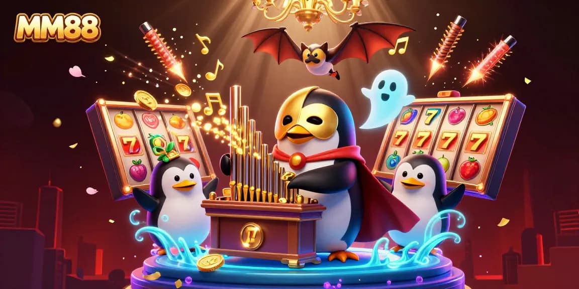 Engage in thrilling casino action with MM88's vibrant slot games and dynamic golden coins.