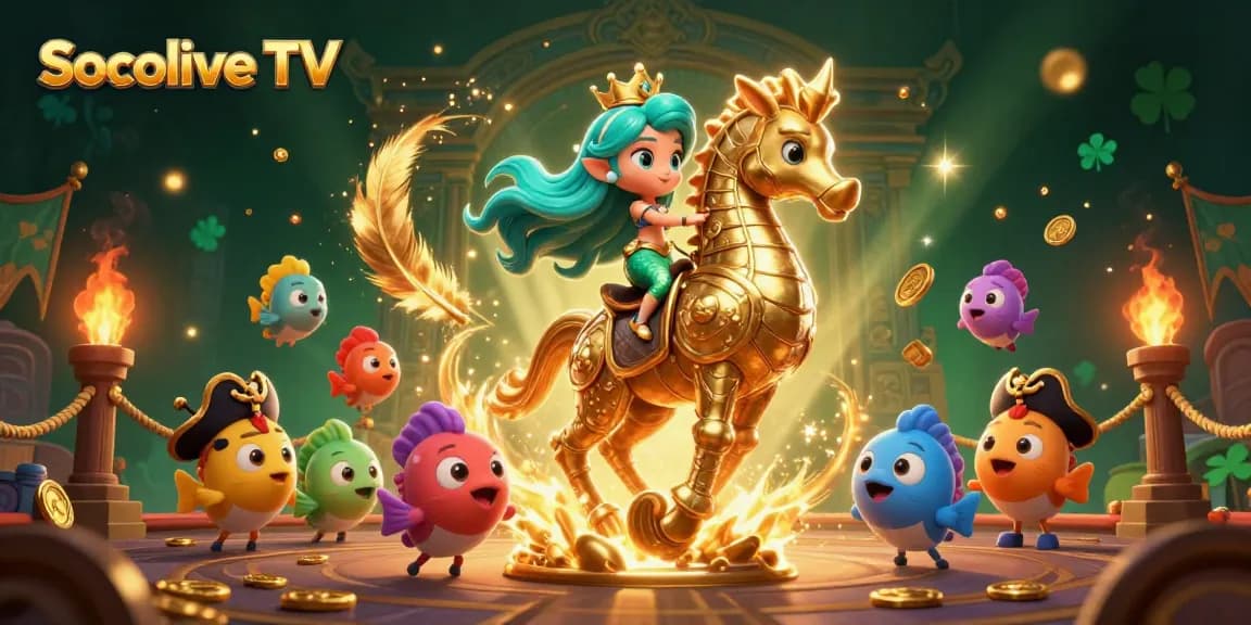 Socolive TV showcases an exciting 3D casino-themed scene featuring a mermaid princess, giant seahorse, and vibrant underwater characters.