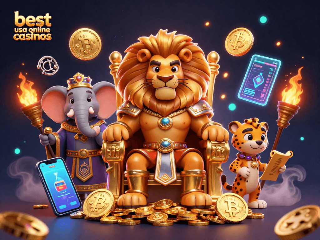 Engage with the best USA online casinos featuring powerful characters in an exciting 3D illustration.