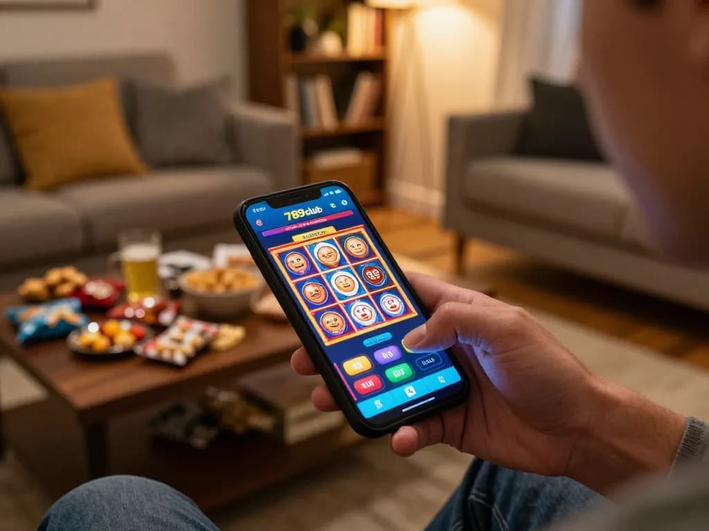 Player using 789club mobile app for casino gaming, showcasing vibrant slot games