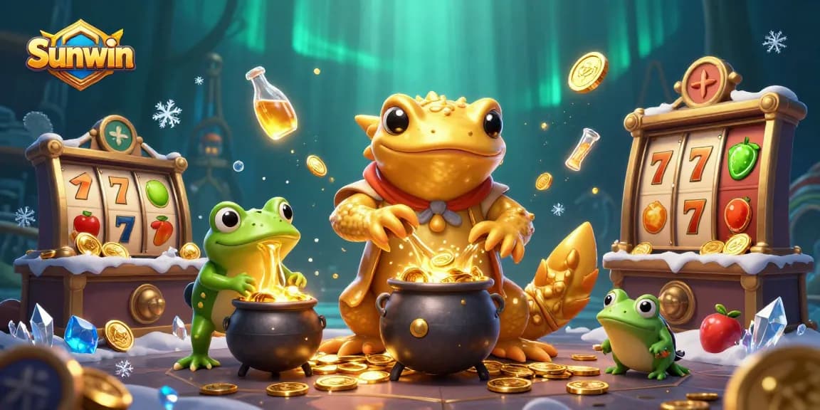 Sunwin's golden alchemist transforms metals into coins amidst casino excitement.