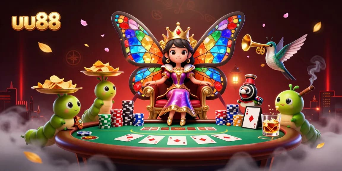 Experience the excitement of uu88 with a fabulous casino-themed illustration featuring a butterfly queen.