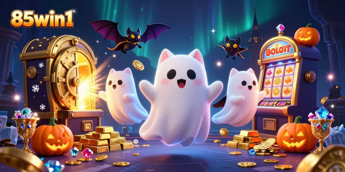 Experience thrilling gaming adventures with 85win1's haunted casino featuring vibrant characters and treasures.