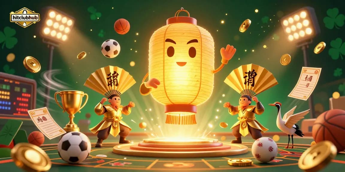 Hitclubhub offers a thrilling casino experience with golden lantern spirits amidst dynamic gaming elements.