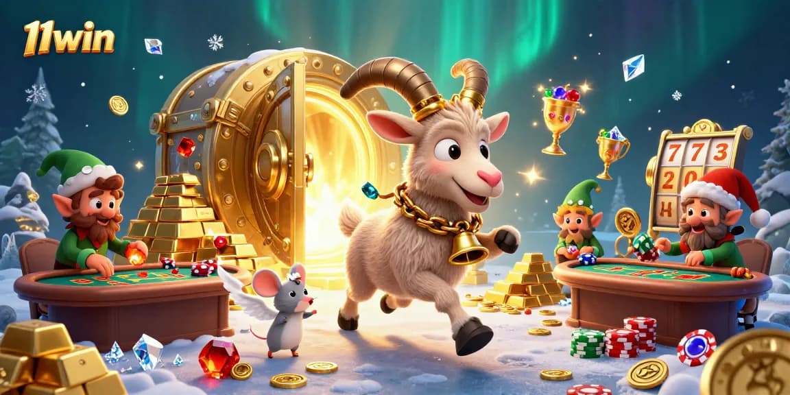 Experience the thrilling casino excitement at 11win with Krampus and playful characters amidst a festive challenge.