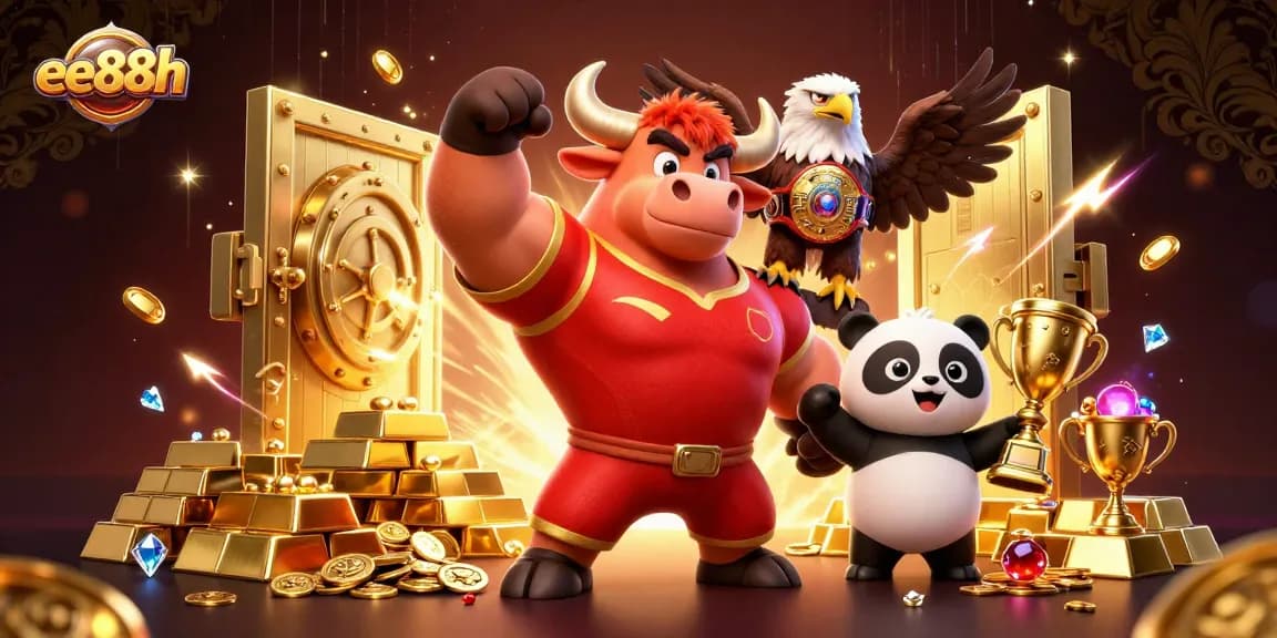 Win big with ee88h at this vibrant casino-themed illustration featuring dynamic gaming elements.