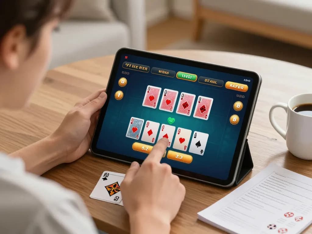 Play blackjack online at u888 with a tablet, showcasing betting strategy and focus.