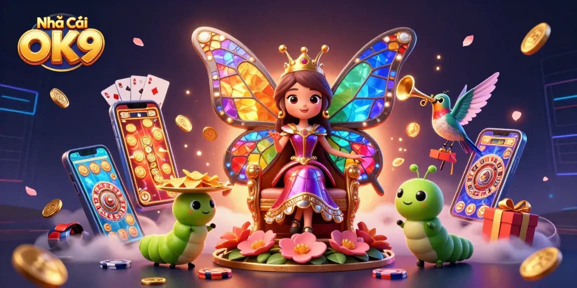 Engage in thrilling games at Nhà Cái OK9 with vibrant casino elements and dynamic characters.