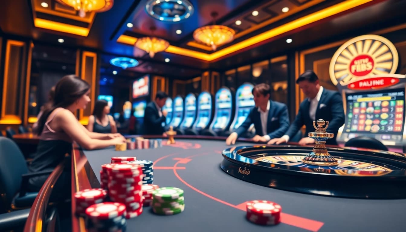 Exciting casino gameplay at https://xx88.promo/ with vibrant slot machines and poker tables.