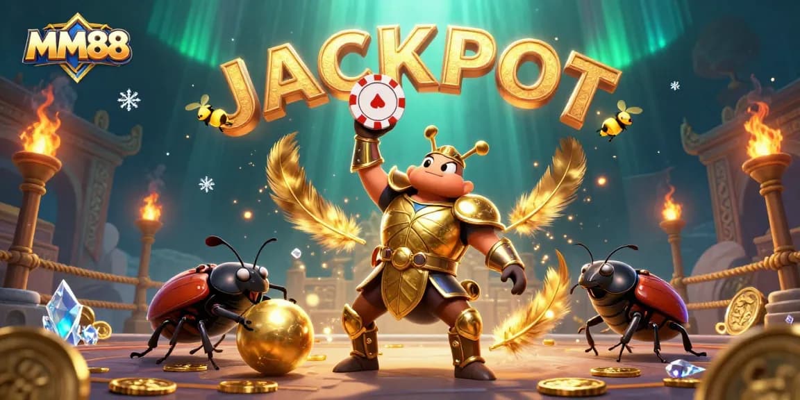 Win big at MM88 with a vibrant 3D scene featuring casino champions celebrating jackpot!
