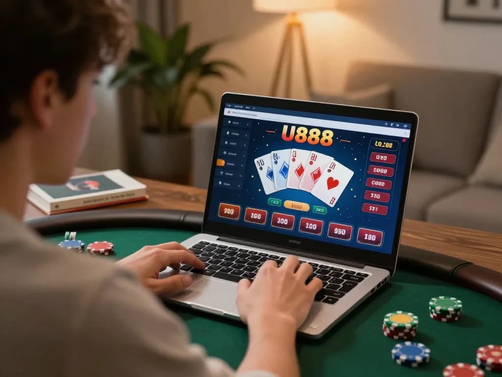Engaging online poker gameplay at U888 with vibrant interface and strategic focus.