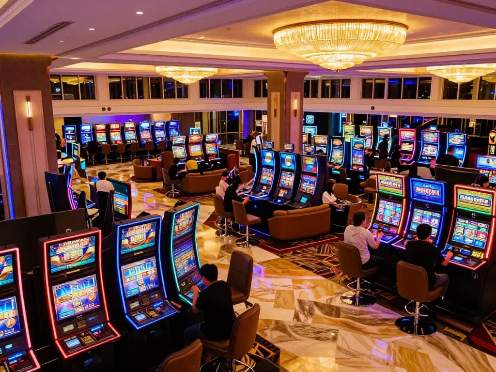 Players enjoying dynamic gameplay on vibrant slot machines at 88คลับ casino floor.