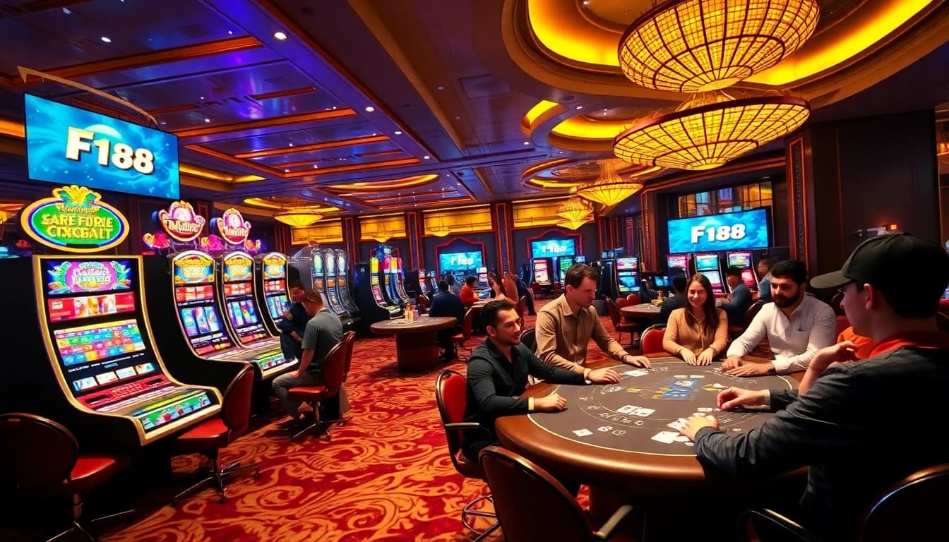 Experience the vibrant gaming floor of F 168 with players enjoying thrilling casino action.