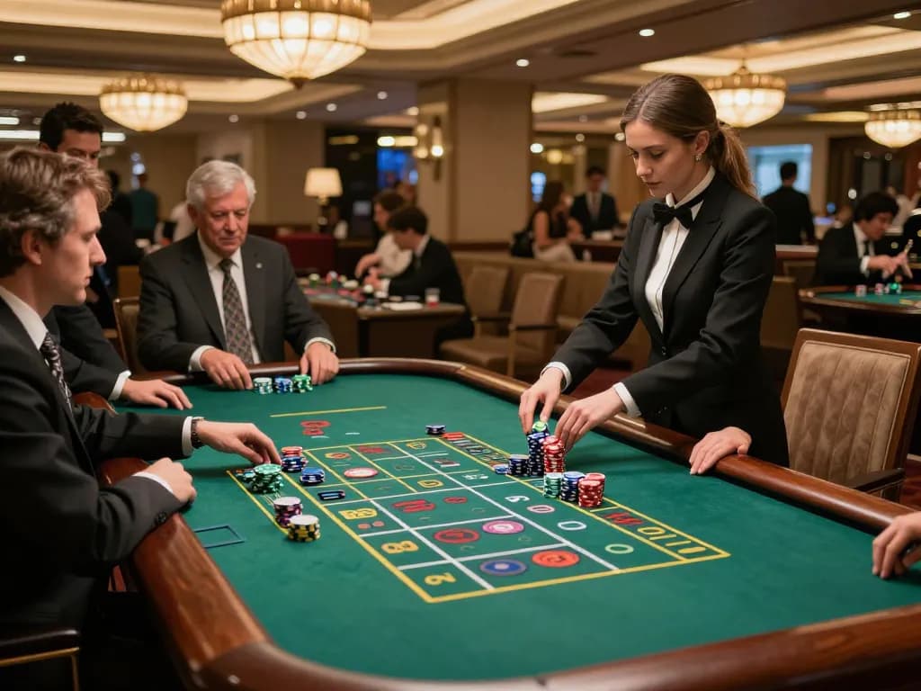 Players engaging at a luxurious roulette table in an upscale casino, showcasing sunwin gaming excitement and anticipation