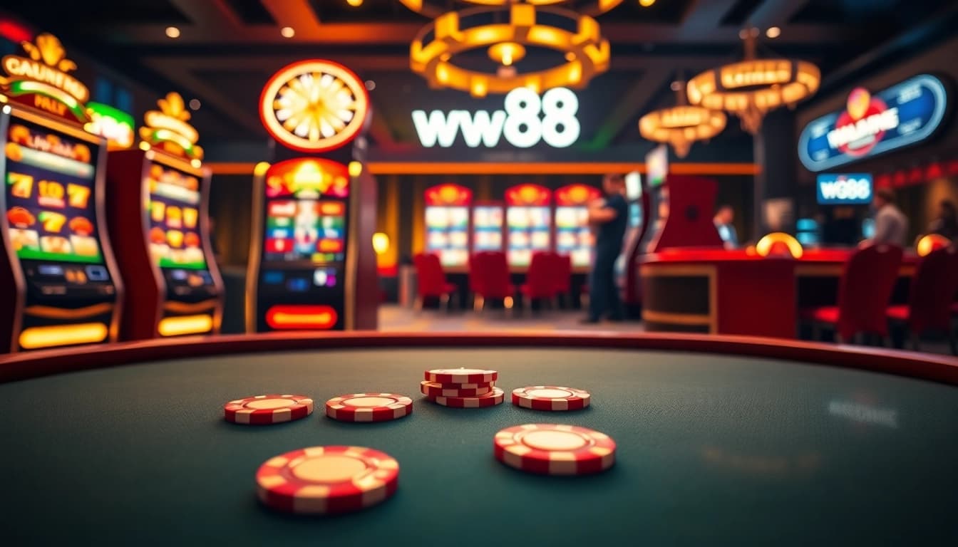 Engage in thrilling casino gaming at ww88 with vibrant slot machines and stylish poker tables.