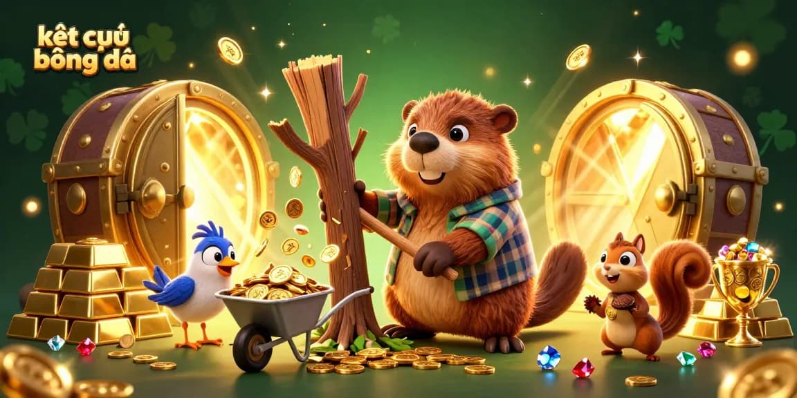 Engaging scene depicting kết quả bóng đá action with cartoon characters amidst treasure and gems.