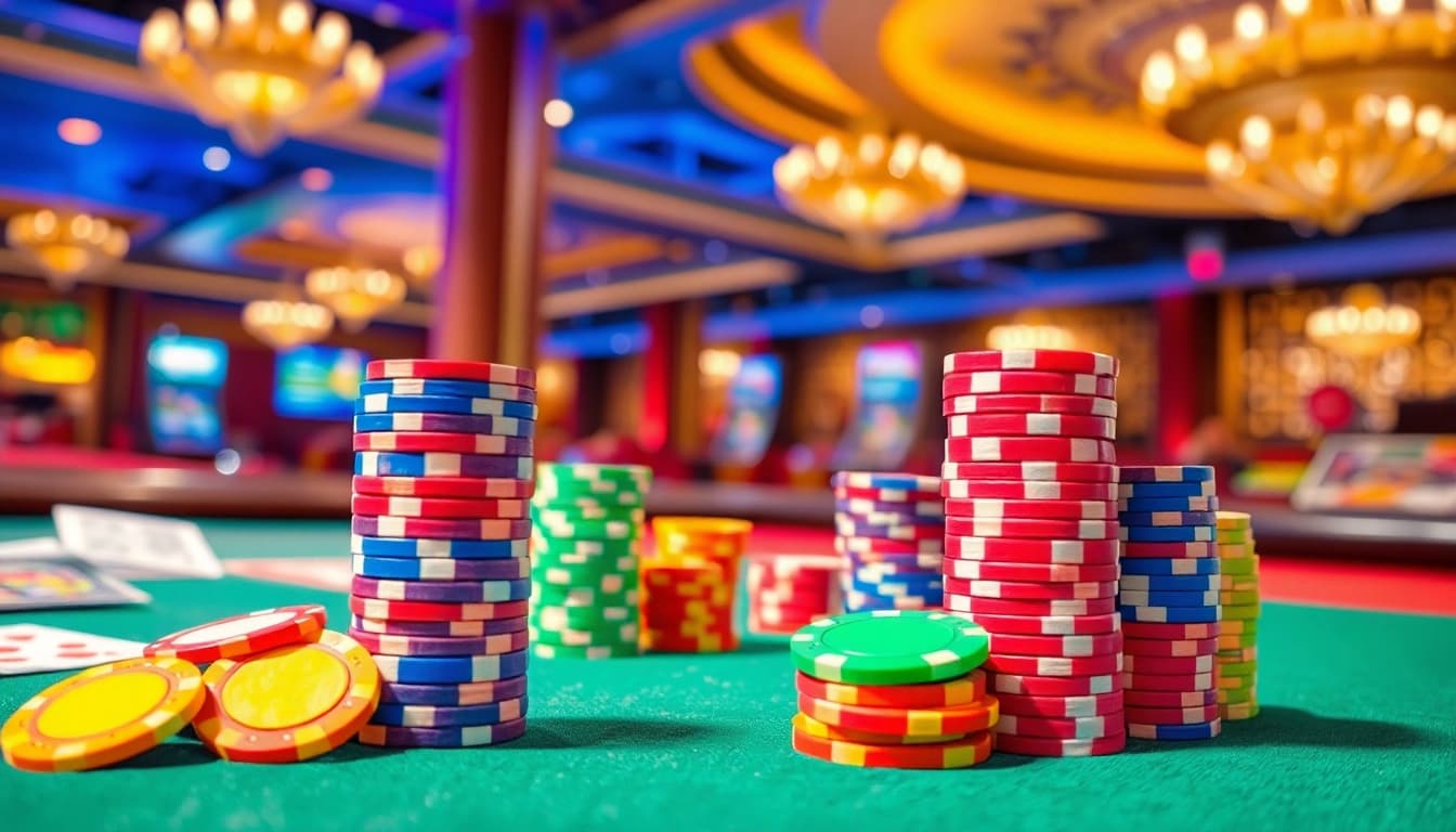 Engage with the rr88 link for an exciting world of casino gaming with vibrant chips and cards.