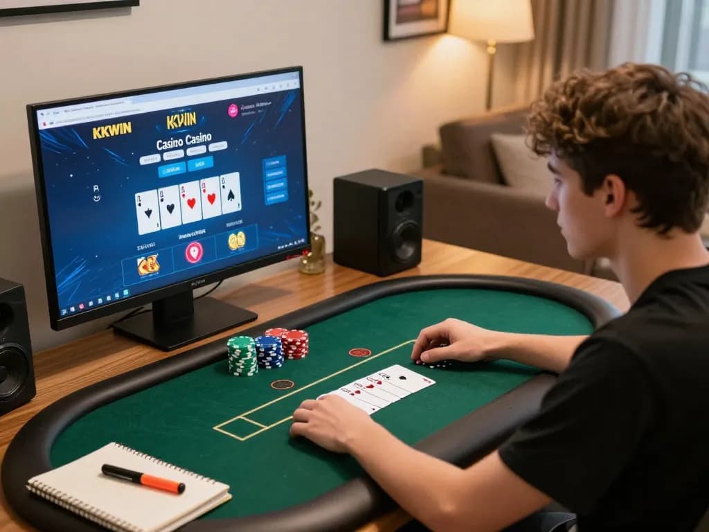 Engaged player strategizing at KKWIN Casino during online poker gameplay