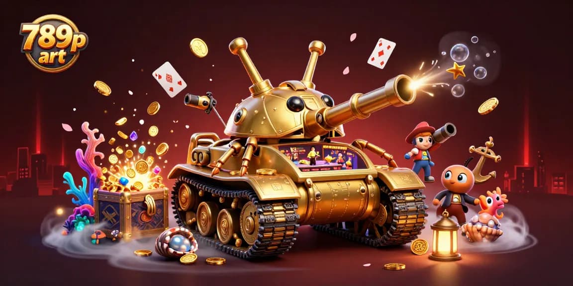 Immerse with 789p art in vibrant 3D casino action featuring a golden beetle tank and treasures.