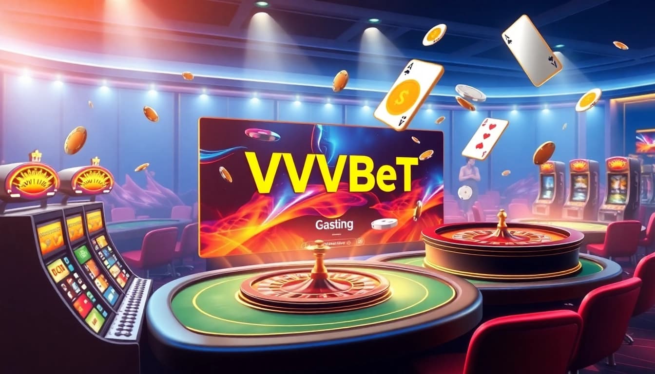 Experimenta emocionantes juegos en línea en VVVBet con elementos de casino de lujo y visuales vibrantes.