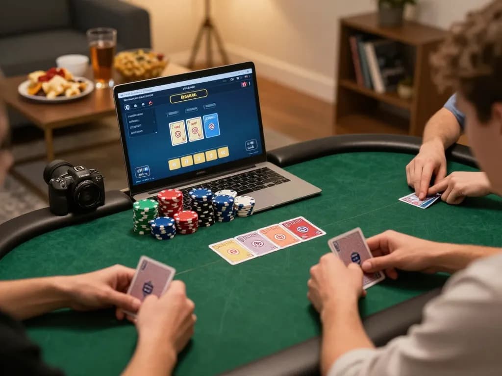 A player using alo8 to engage in an exciting online poker game while surrounded by snacks and drinks, showcasing interactive betting.