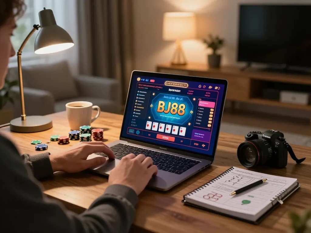 Player engaging in online gameplay at BJ88, showcasing a vibrant casino interface and strategic notes.