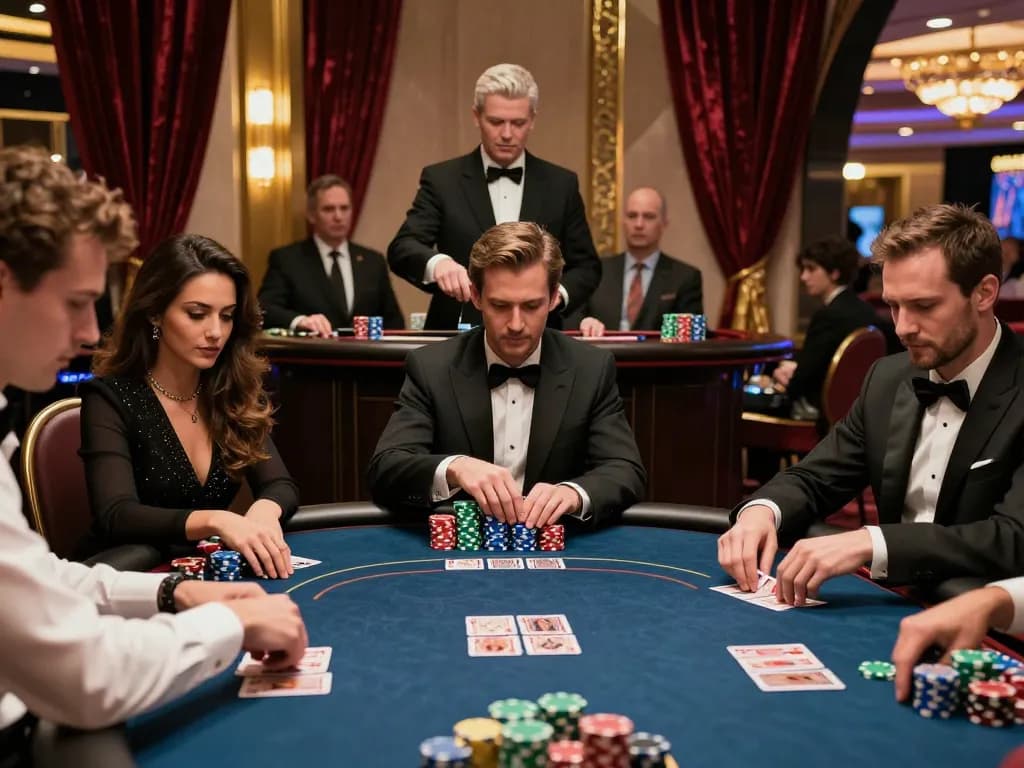 Players engaging in an intense poker game at Sin88 casino, showcasing strategic gameplay and vibrant atmosphere.
