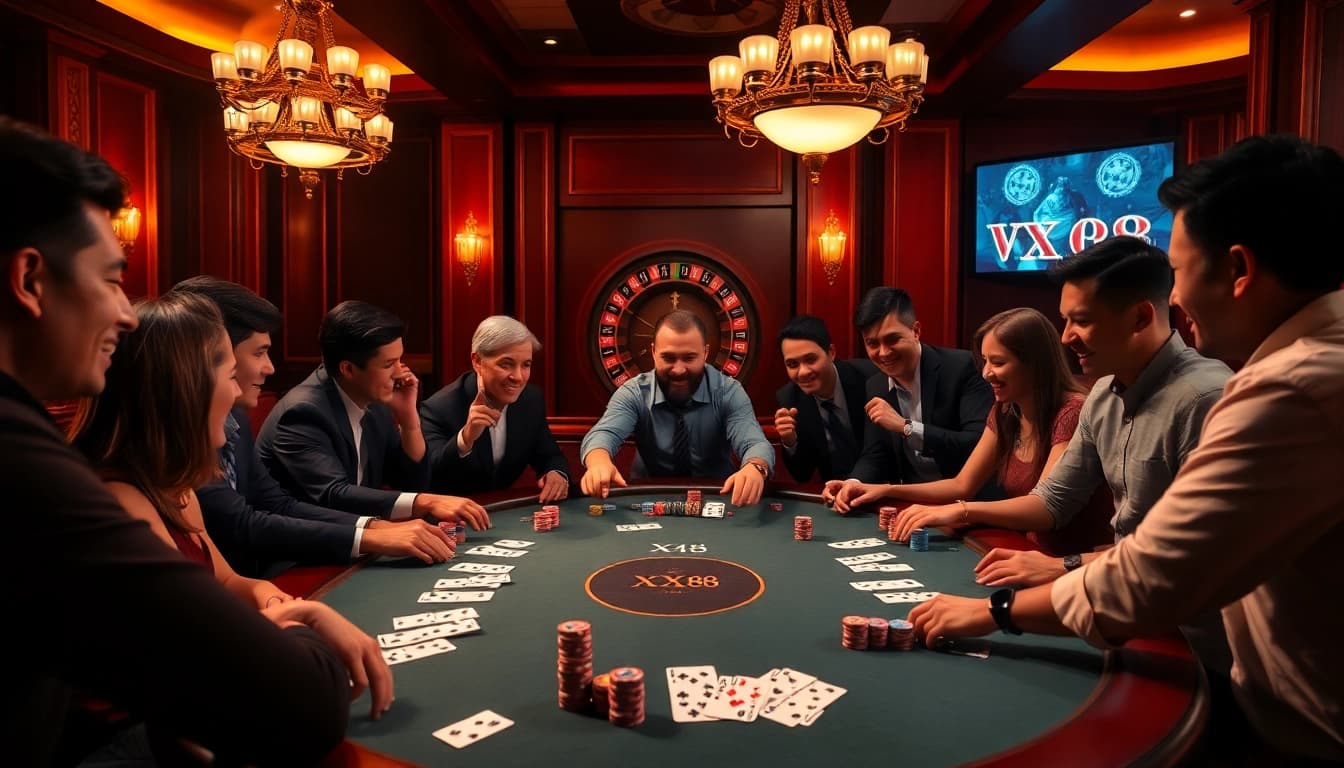 Engaged players at the XX 88 casino table strategizing their next winning move.