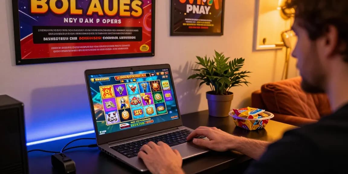 Engaging player experiencing non uk slots in a cozy gaming room environment.